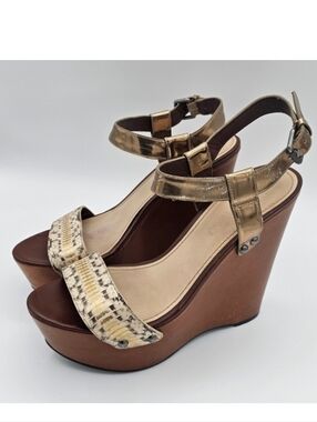 Vera Wang Lavender Jamaya Metallic Snake Wedge Sandals 10